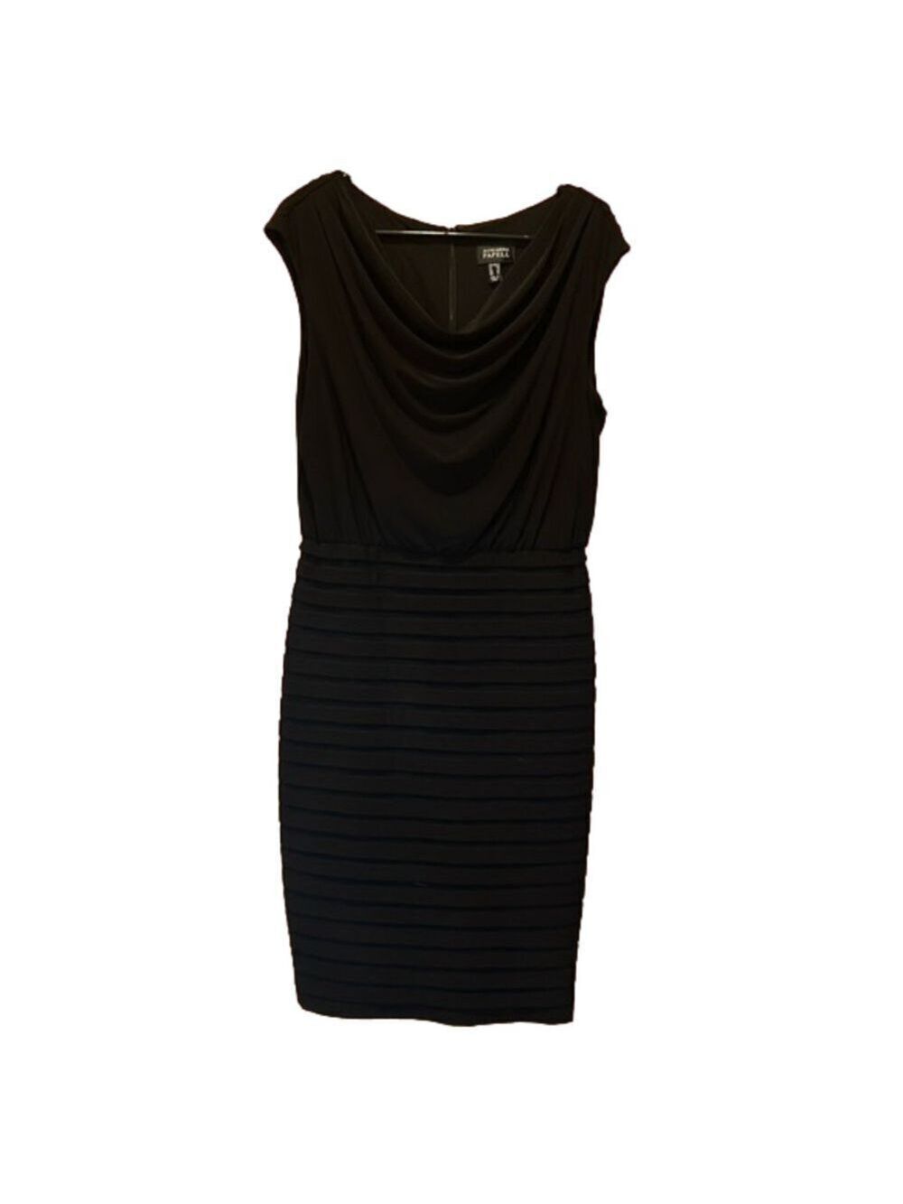 Adrianna Papell Black Tiered Cowl Neck Sleeveless Cocktail Dress Size 12